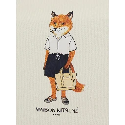 White Tote bag with large Fox embroidery on the front in cotton for men