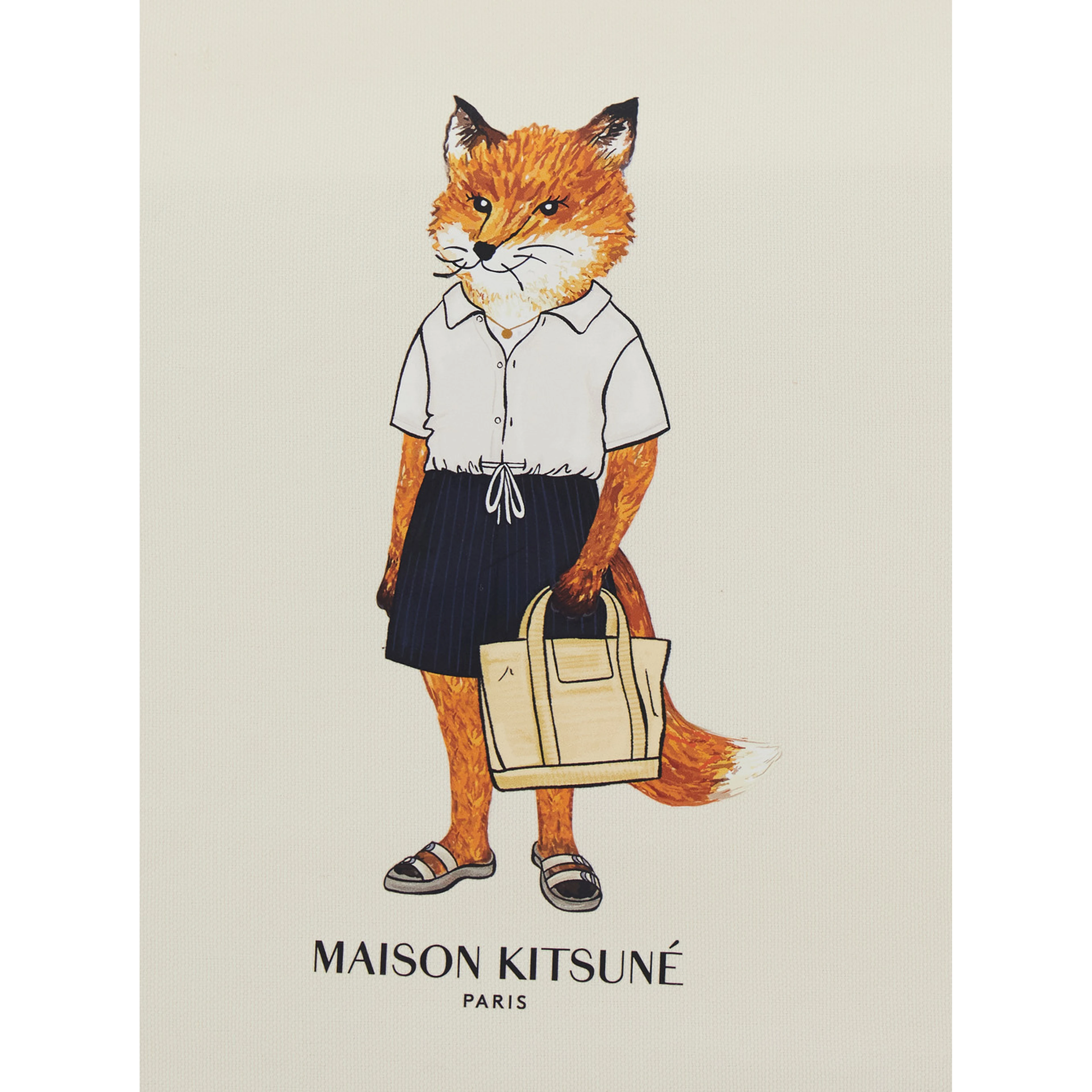 White Tote bag with large Fox embroidery on the front in cotton for men