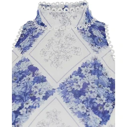 Long Floral Dress with High American Collar in Tech Fabric for Women