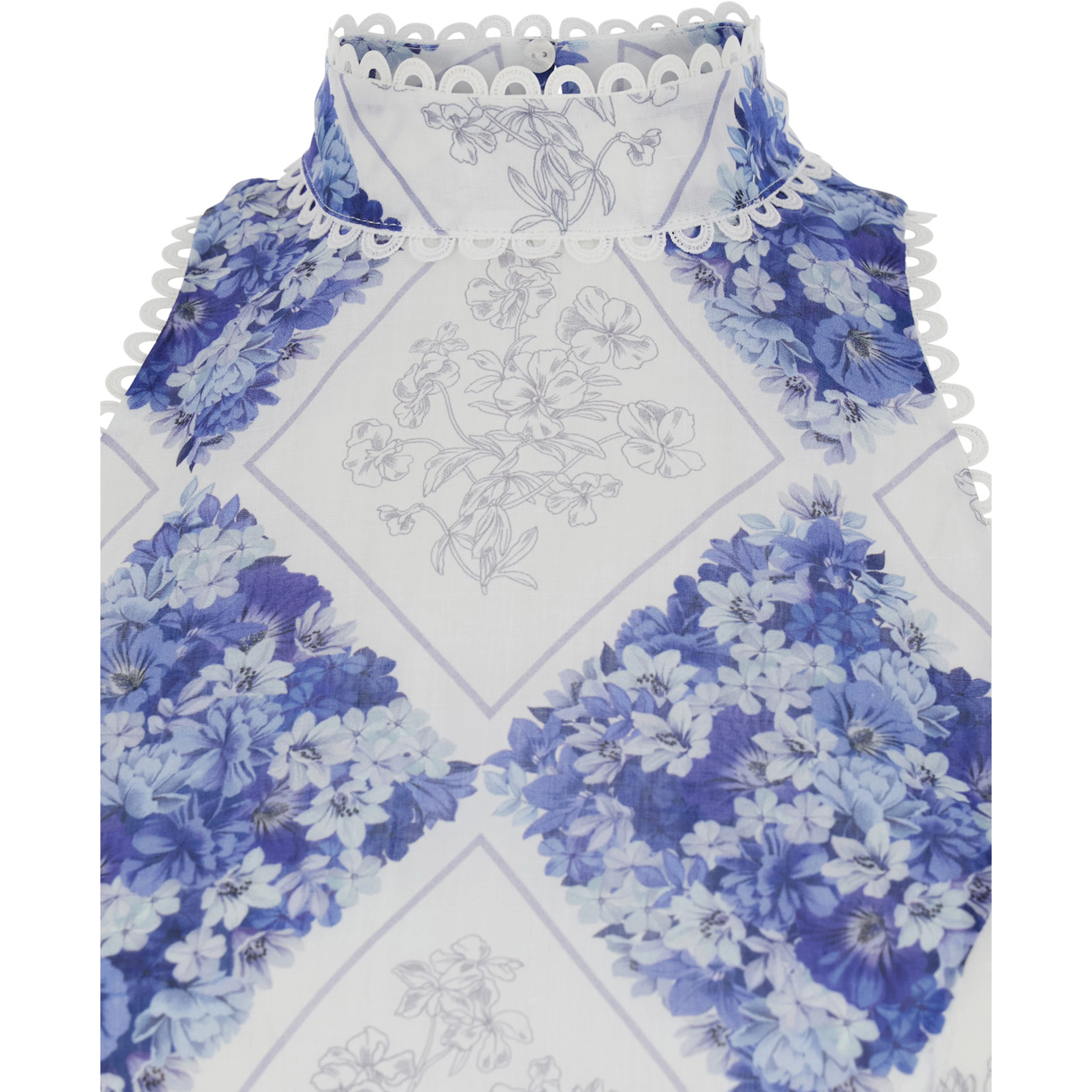 Long Floral Dress with High American Collar in Tech Fabric for Women