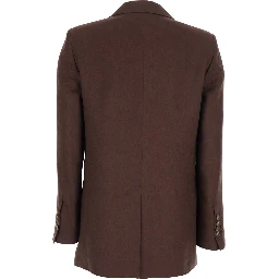 Brown Double-breasted Jacket with Peak Revers in Linen for Women