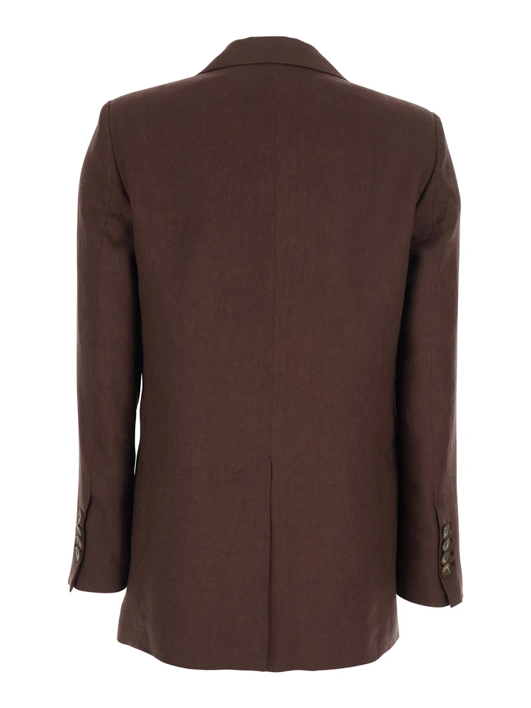 Brown Double-breasted Jacket with Peak Revers in Linen for Women alternative