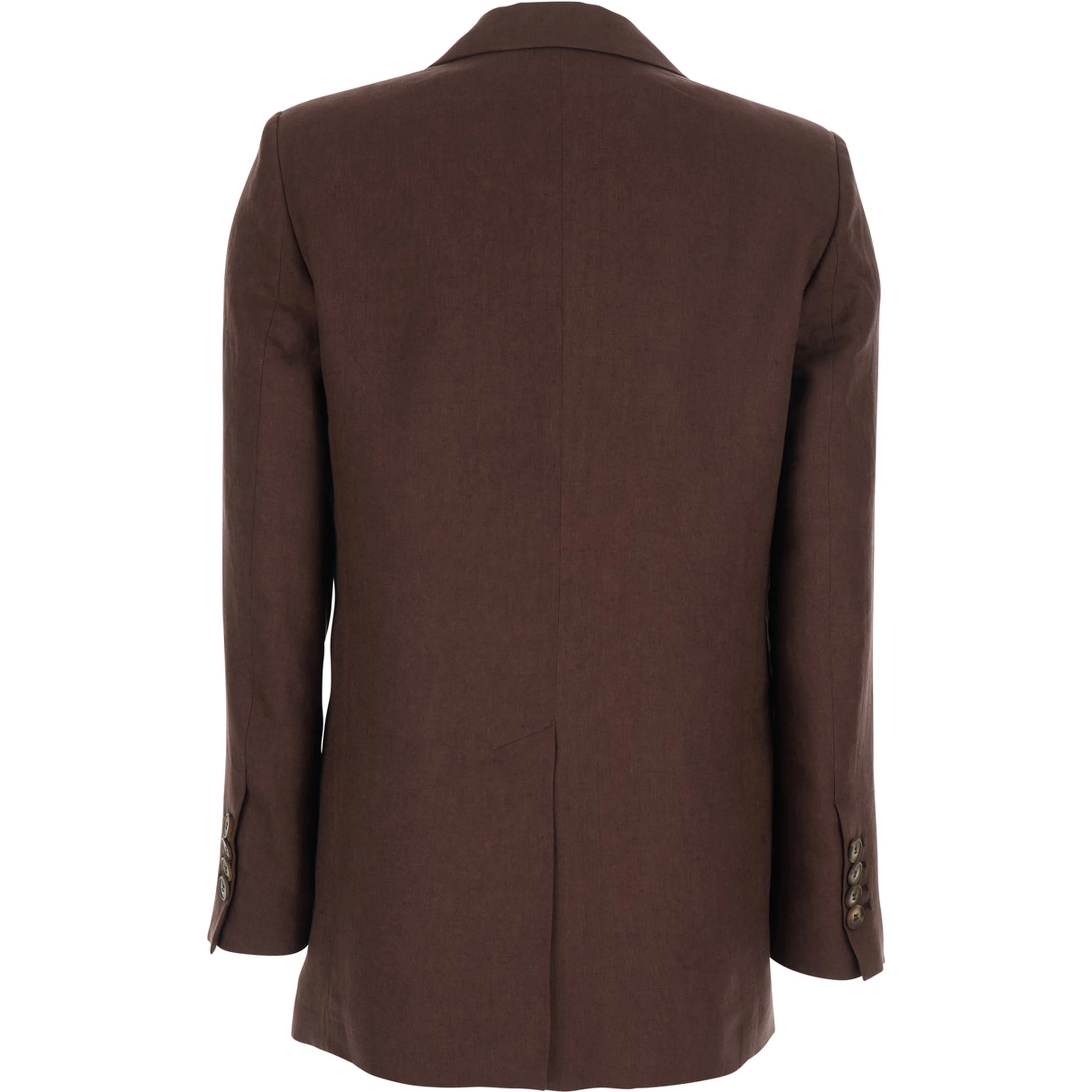 Brown Double-breasted Jacket with Peak Revers in Linen for Women