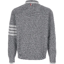 Grey Polo with 4-Bar Detail on the Sleeve in Wool and Silk Blend for Men