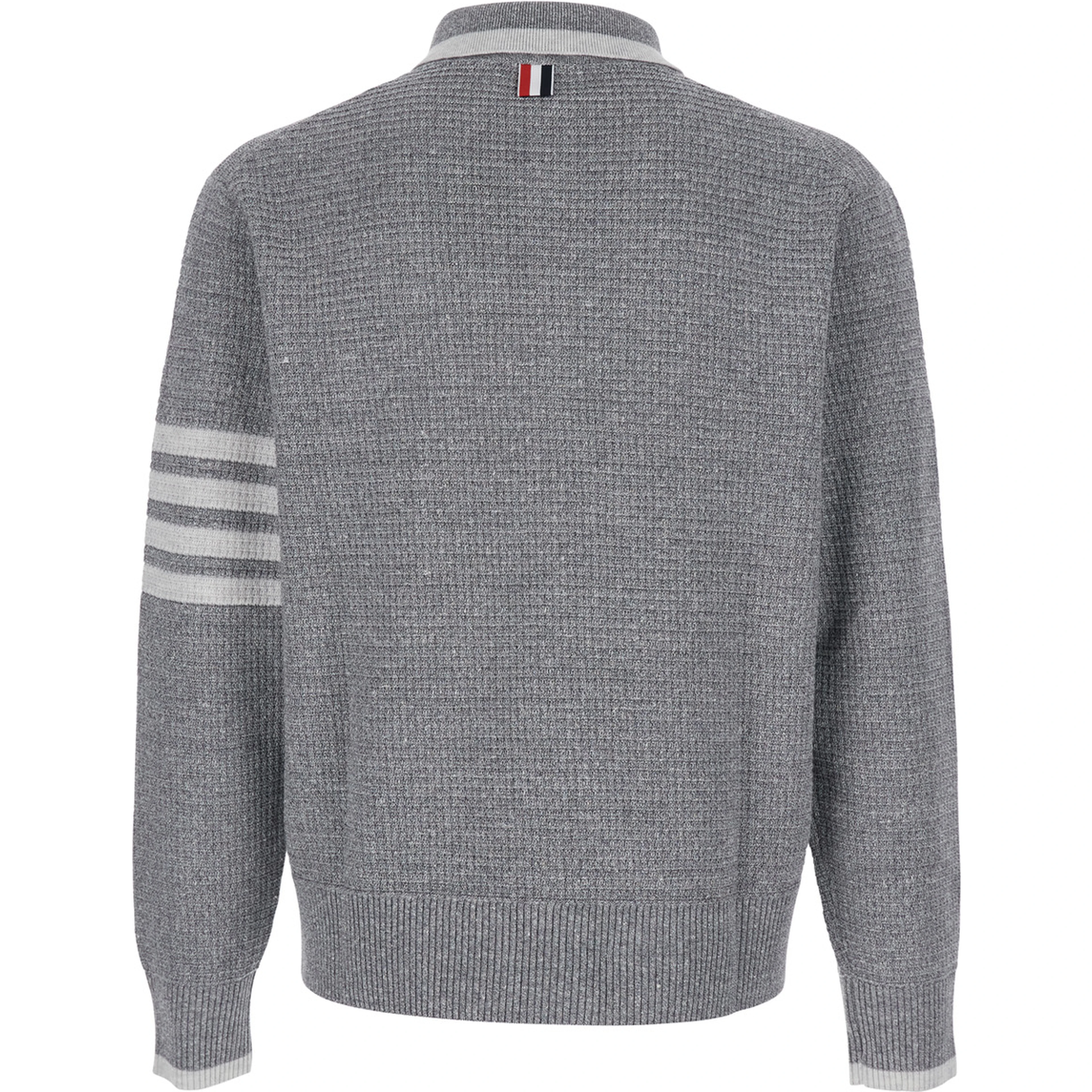 Grey Polo with 4-Bar Detail on the Sleeve in Wool and Silk Blend for Men