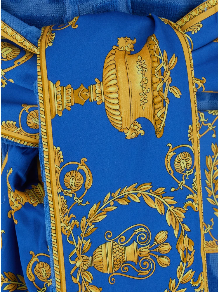 Blue Bathrobe with Baroque print in cotton home alternative