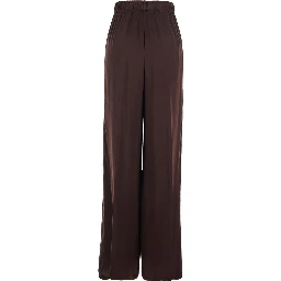 Brown Silk Pants with Elastic Waist and Side Welt Pockets Women
