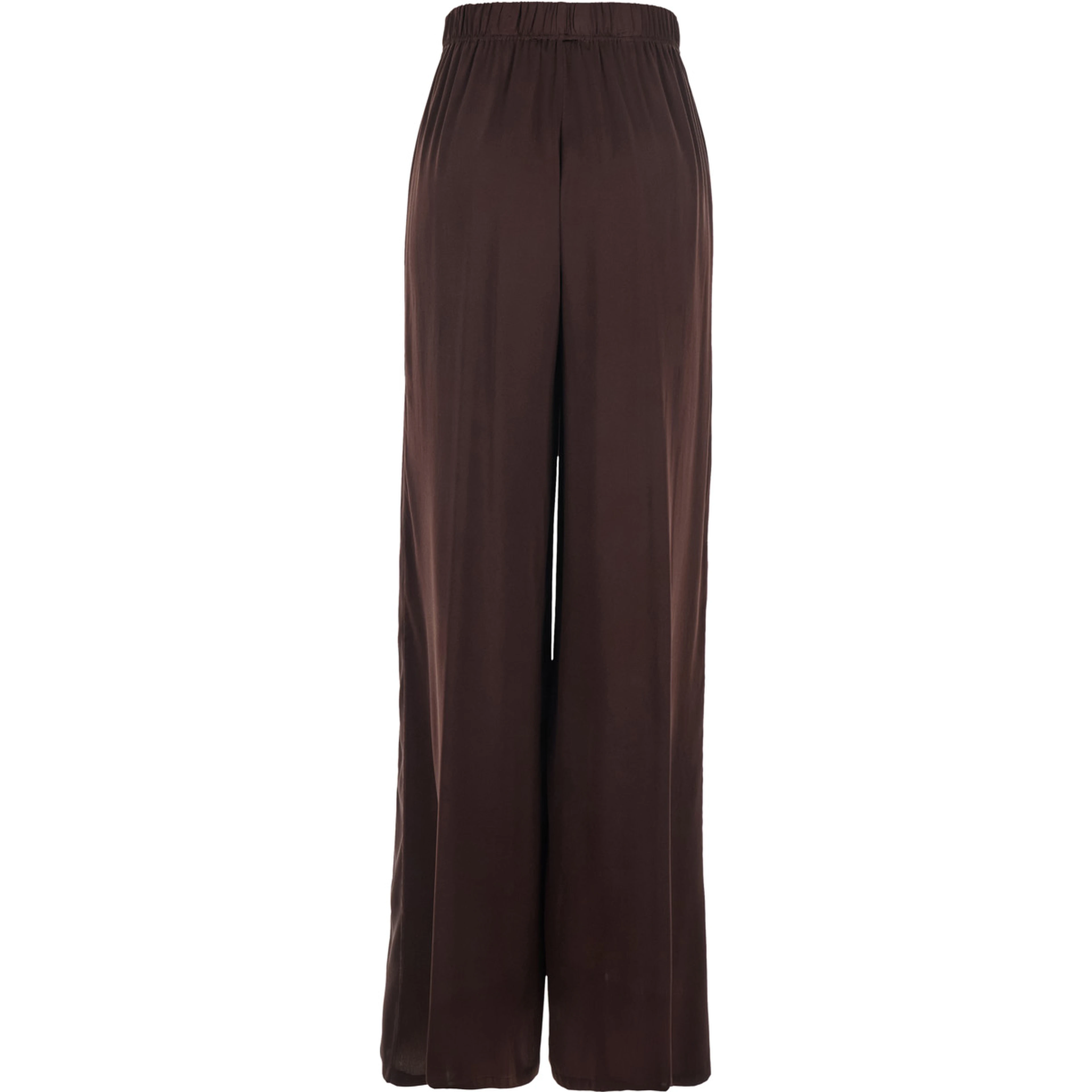 Brown Silk Pants with Elastic Waist and Side Welt Pockets Women
