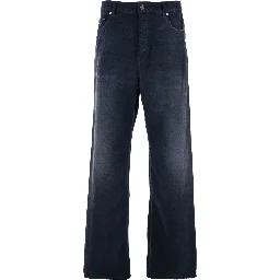 Blue Jeans with faded effect and logo patch on the back in cotton man