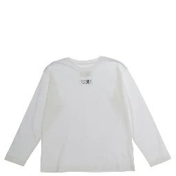 White Long Sleeve T-shirt with Round Neck and Logo on Front in Cotton for Boy