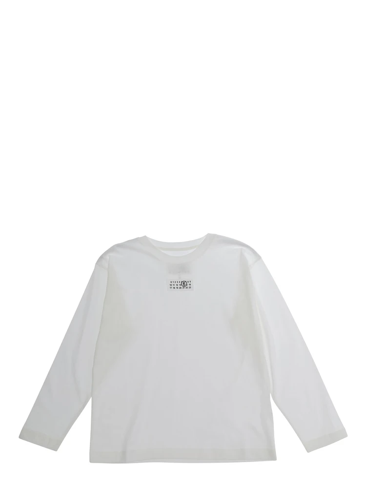 White Long Sleeve T-shirt with Round Neck and Logo on Front in Cotton for Boy