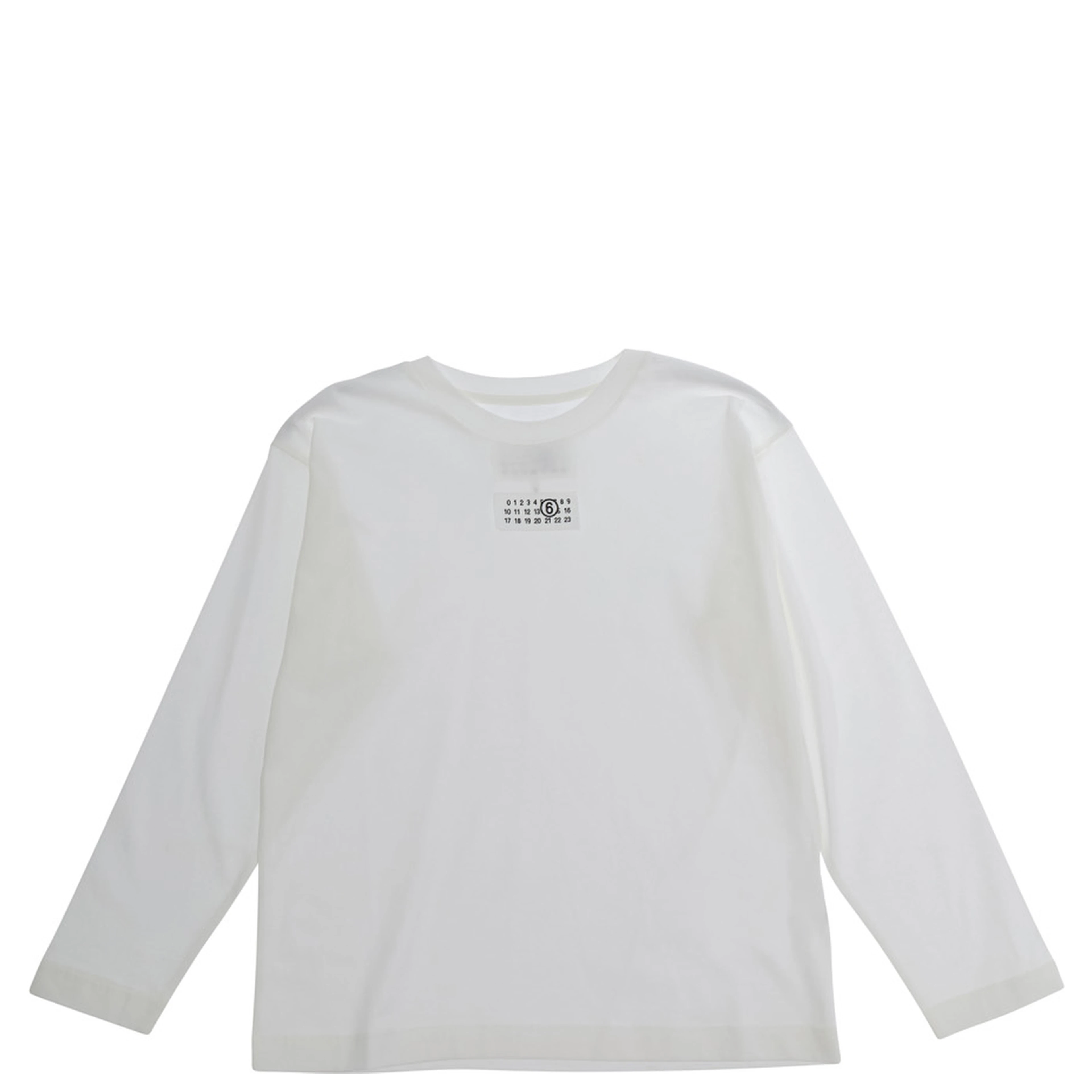 White Long Sleeve T-shirt with Round Neck and Logo on Front in Cotton for Boy