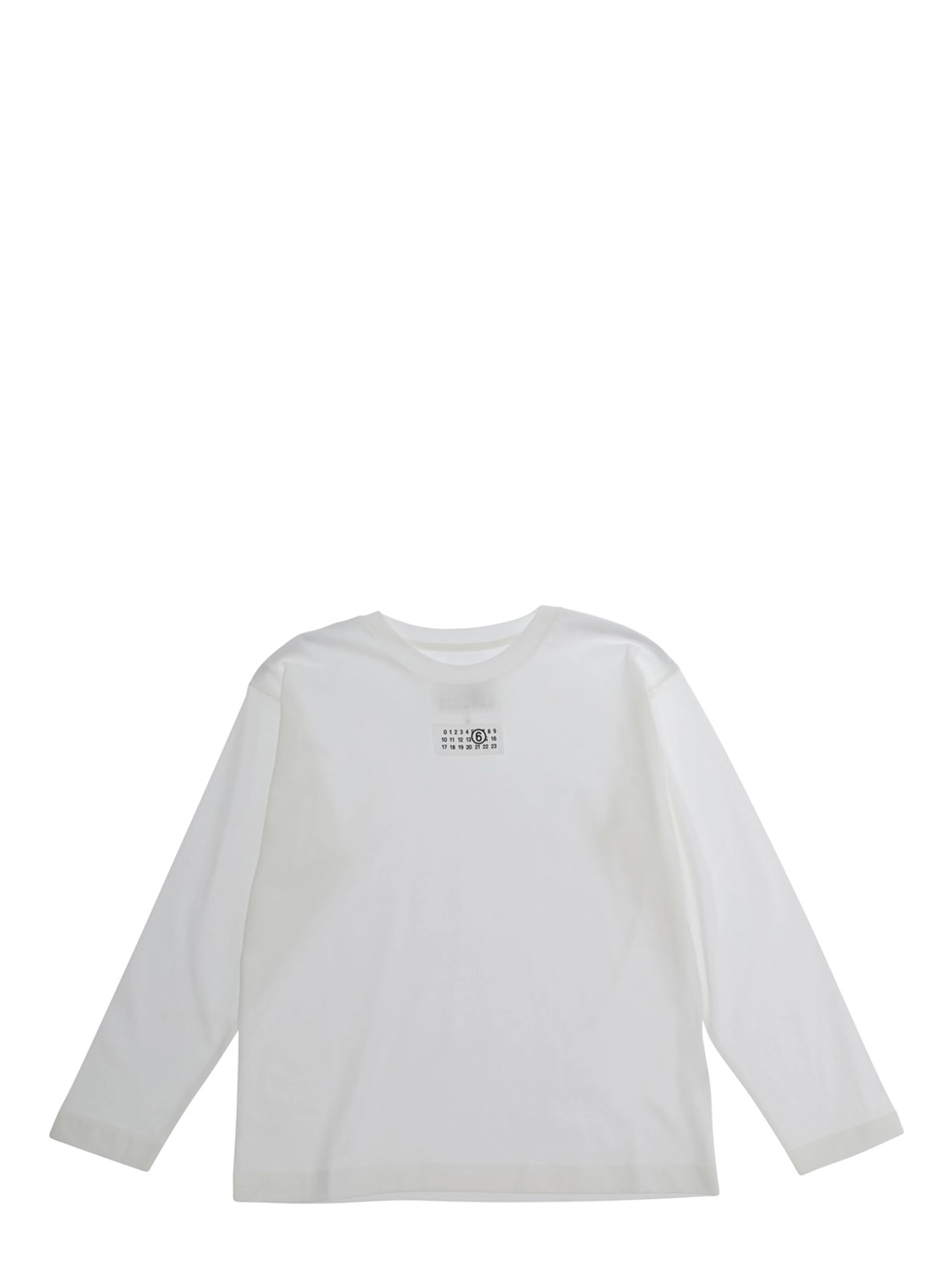 White Long Sleeve T-shirt with Round Neck and Logo on Front in Cotton for Boy
