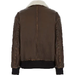 Detachable A-2 Leather Blouson with collar and long sleeves in Brown Leather Men