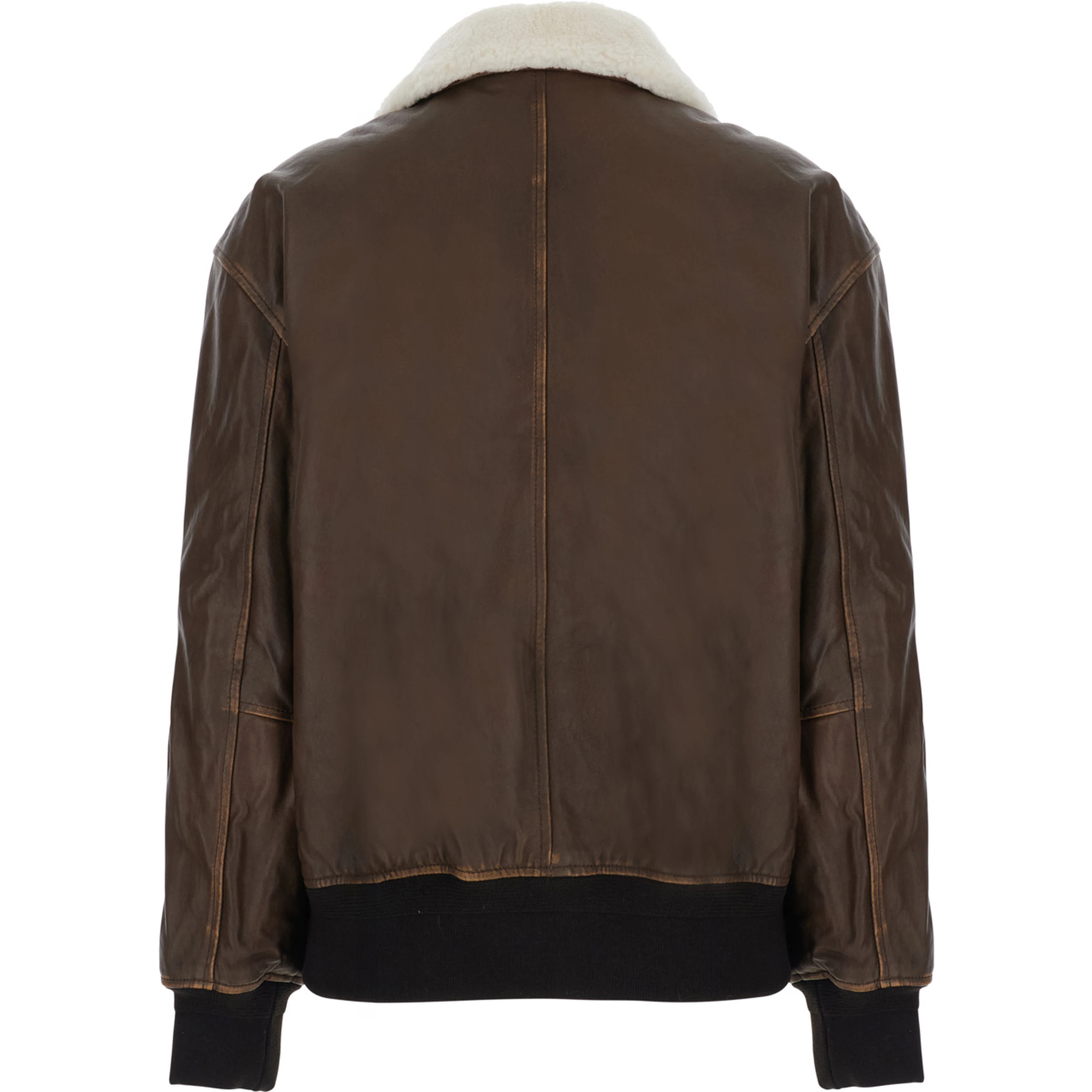 Detachable A-2 Leather Blouson with collar and long sleeves in Brown Leather Men