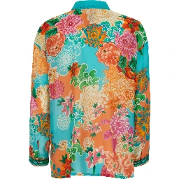 The Audrey Button Up Shirt Multicolor Shirt with Classic Collar and All-Over Floral Motif in silk for Women