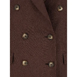 Brown Double-breasted Jacket with Peak Revers in Linen for Women