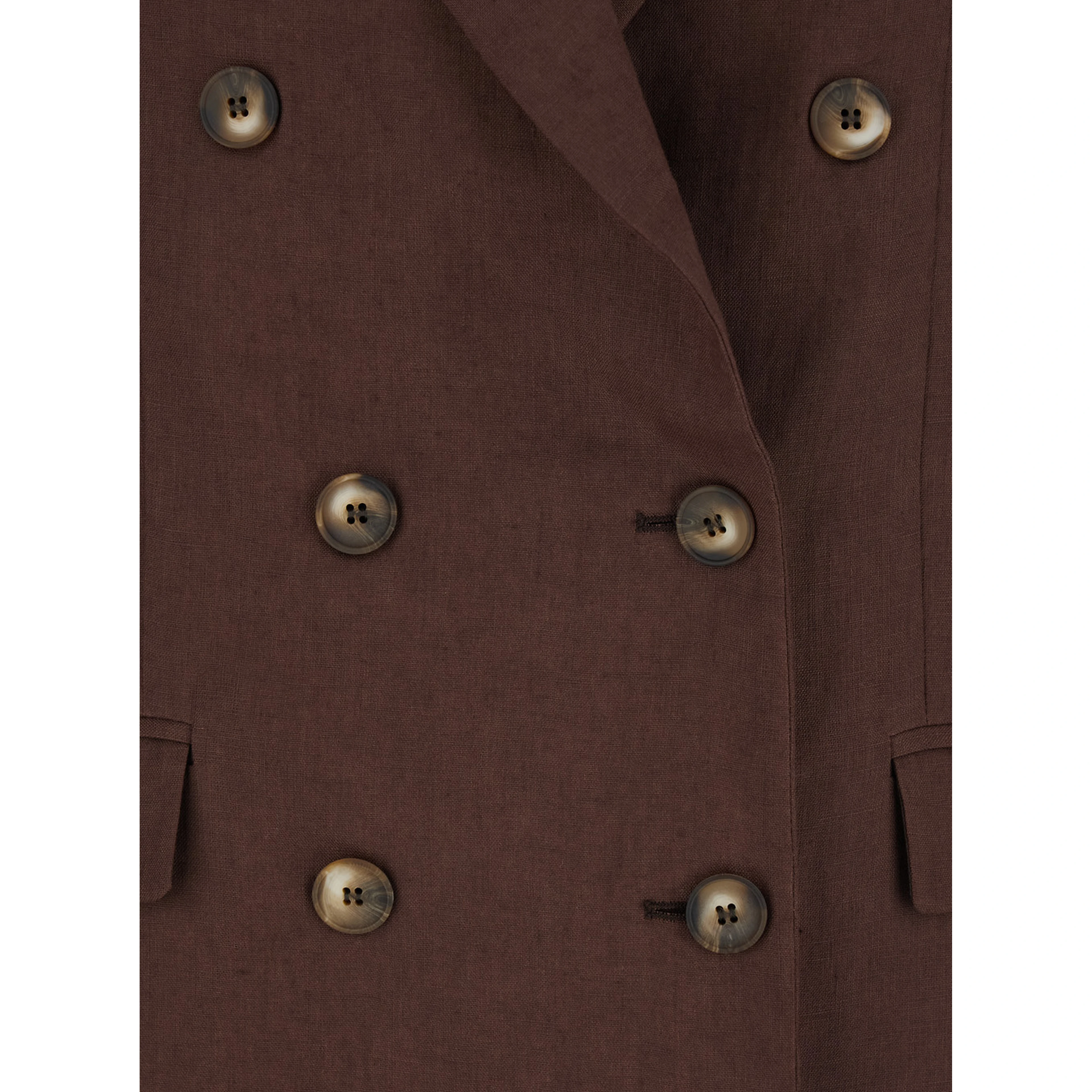 Brown Double-breasted Jacket with Peak Revers in Linen for Women
