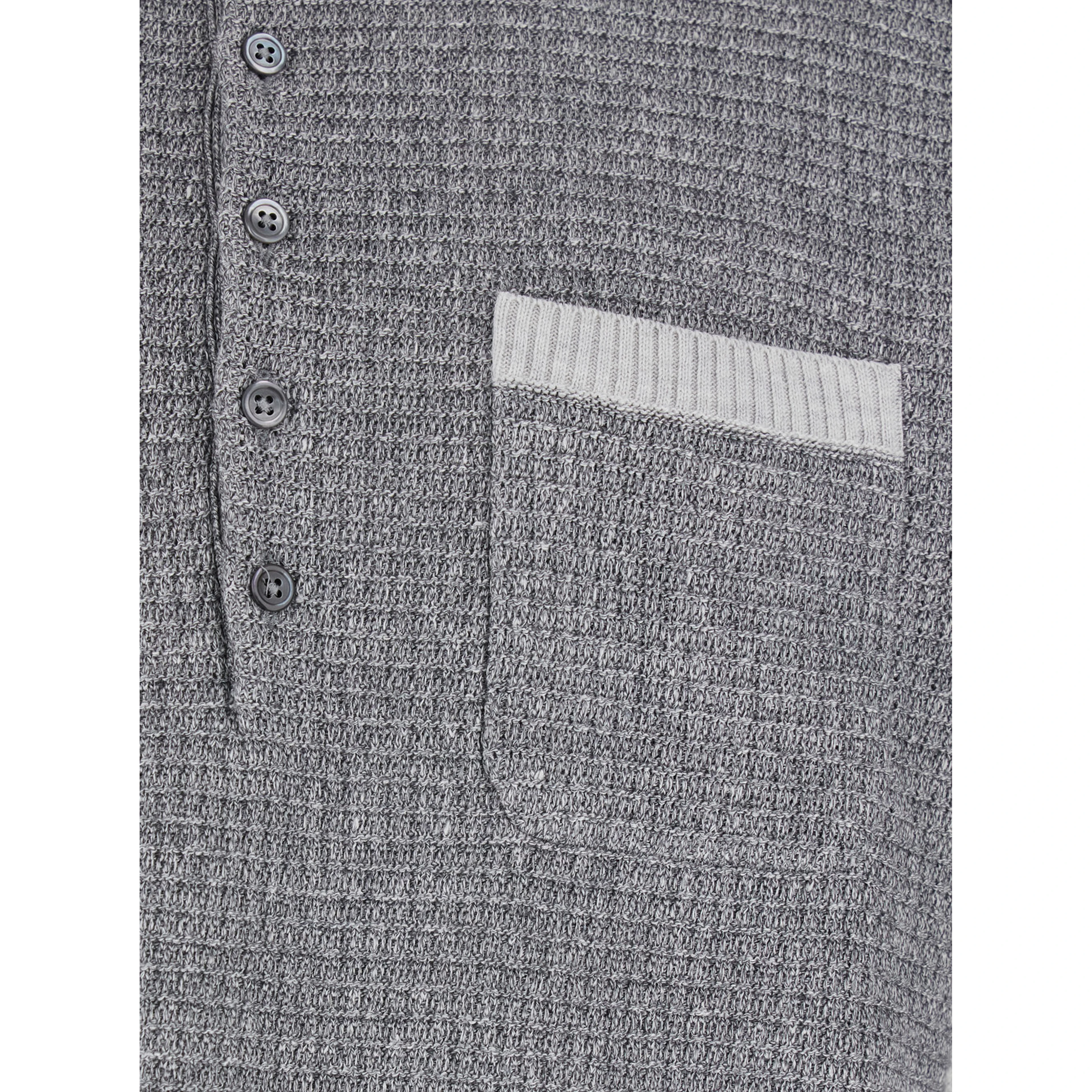 Grey Polo with 4-Bar Detail on the Sleeve in Wool and Silk Blend for Men