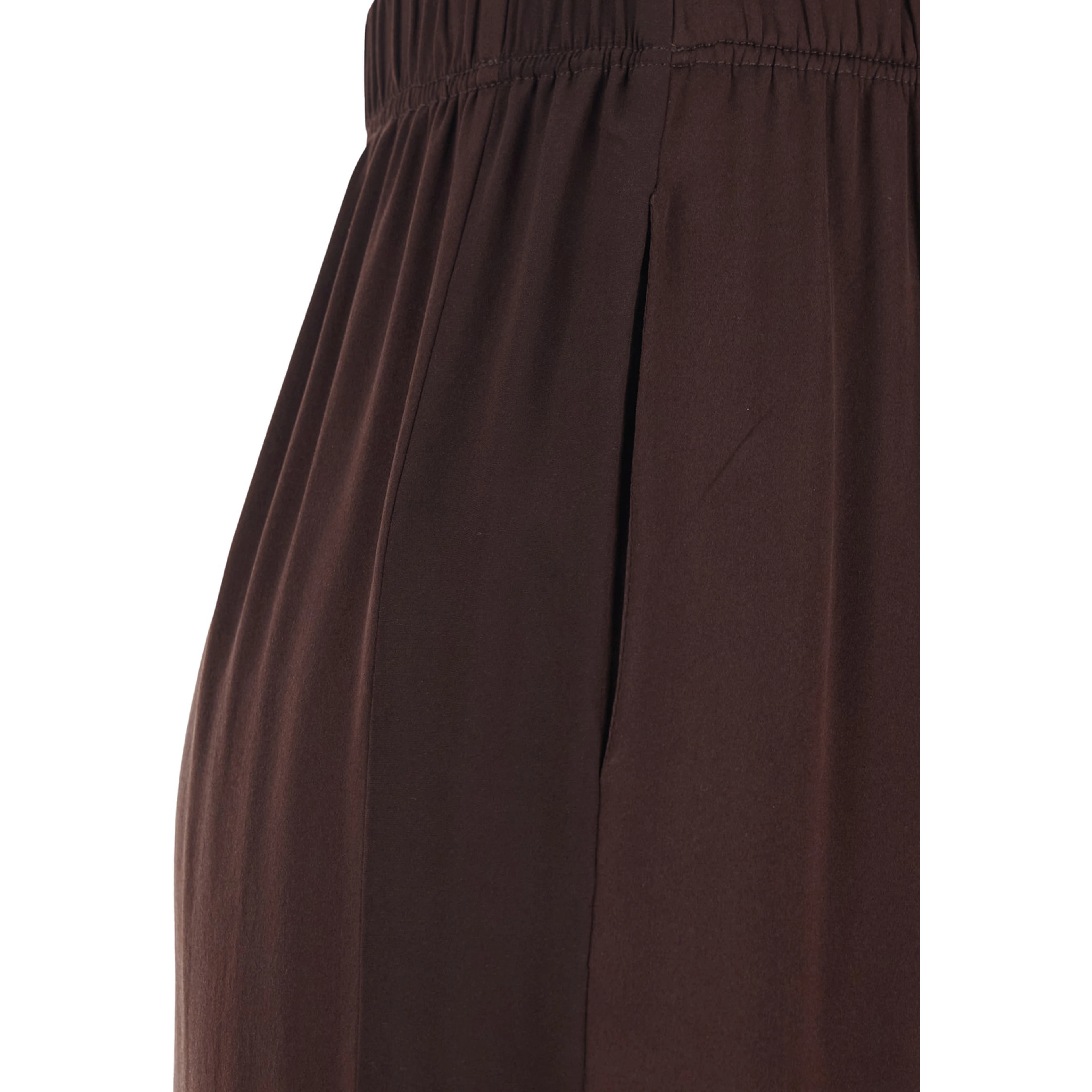 Brown Silk Pants with Elastic Waist and Side Welt Pockets Women