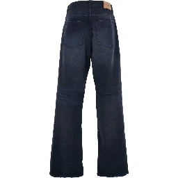 Blue Jeans with faded effect and logo patch on the back in cotton man