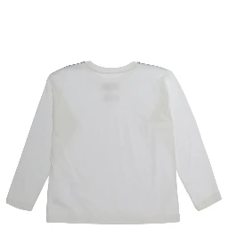 White Long Sleeve T-shirt with Round Neck and Logo on Front in Cotton for Boy