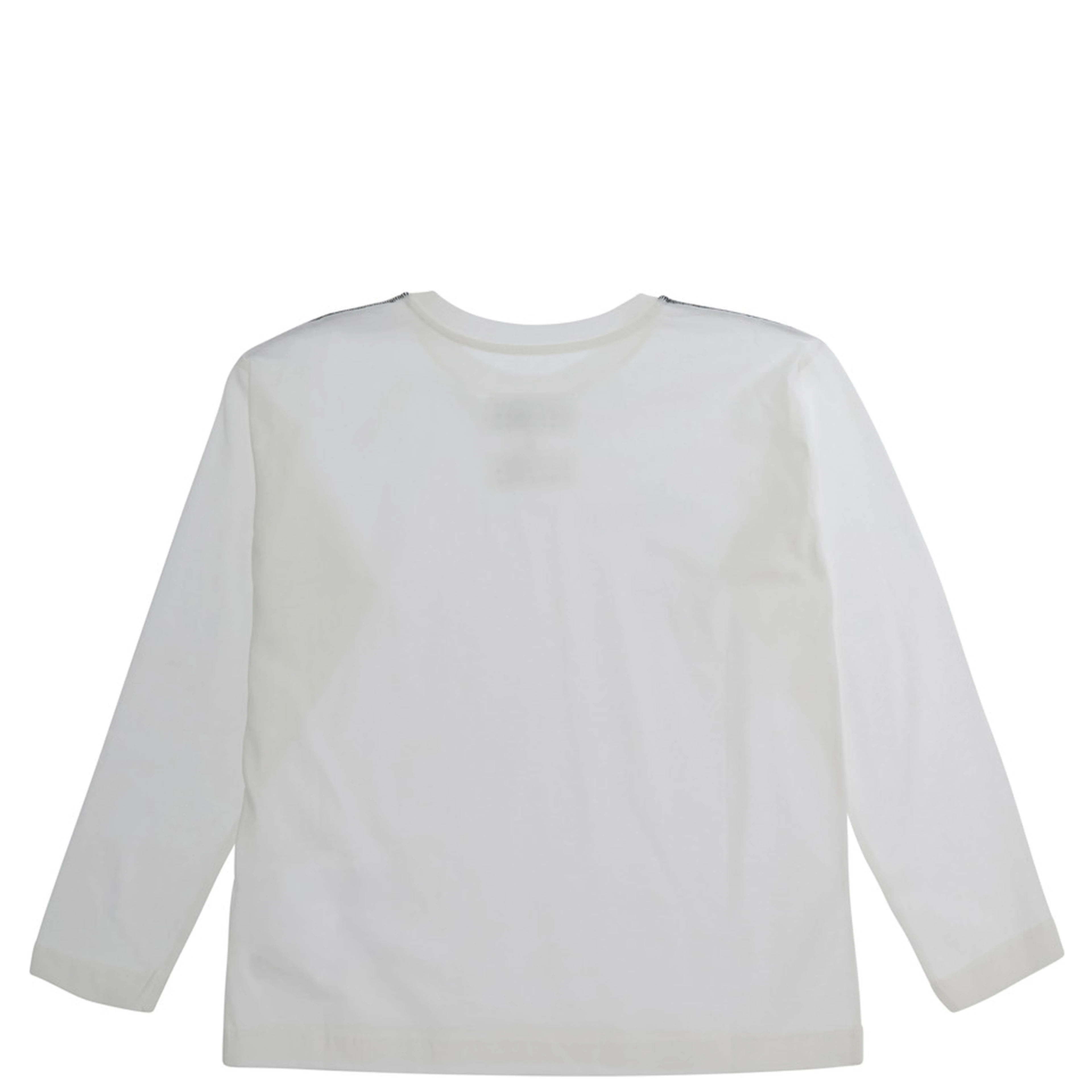White Long Sleeve T-shirt with Round Neck and Logo on Front in Cotton for Boy