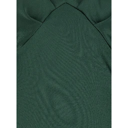 Green Long Dress with V-Neck and Ruffles on the Front in Tech Fabric Women