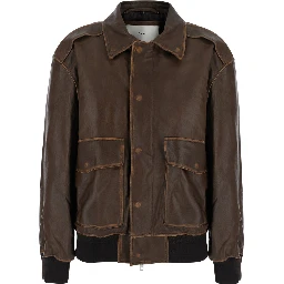 Detachable A-2 Leather Blouson with collar and long sleeves in Brown Leather Men
