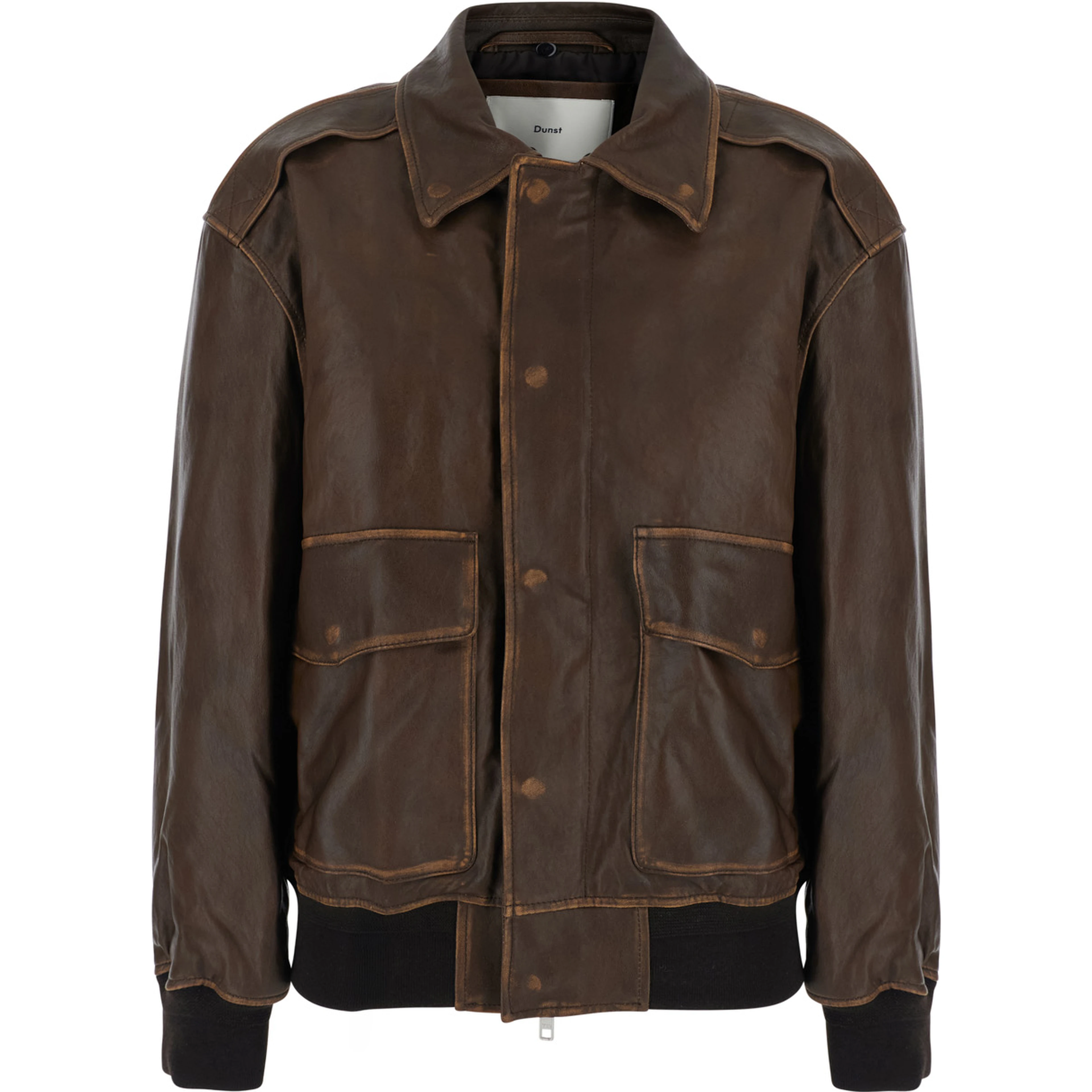 Detachable A-2 Leather Blouson with collar and long sleeves in Brown Leather Men