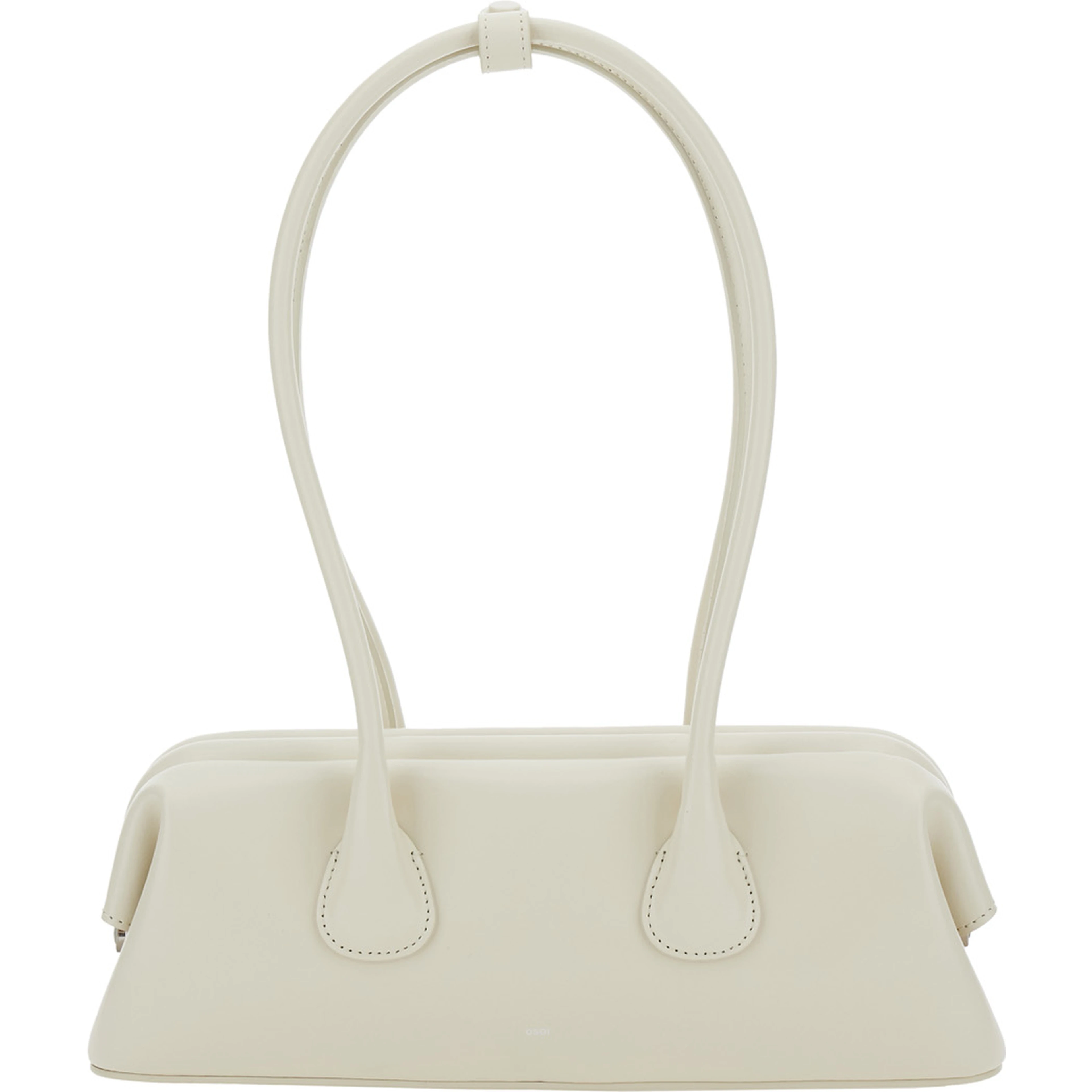 Boat Wide Mini White Shoulder Bag with Round Handles and Logo Lettering on the Front in Leather for Women