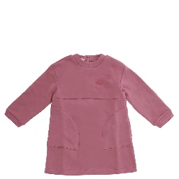 Pink Dress with logo lettering on the front in cotton baby