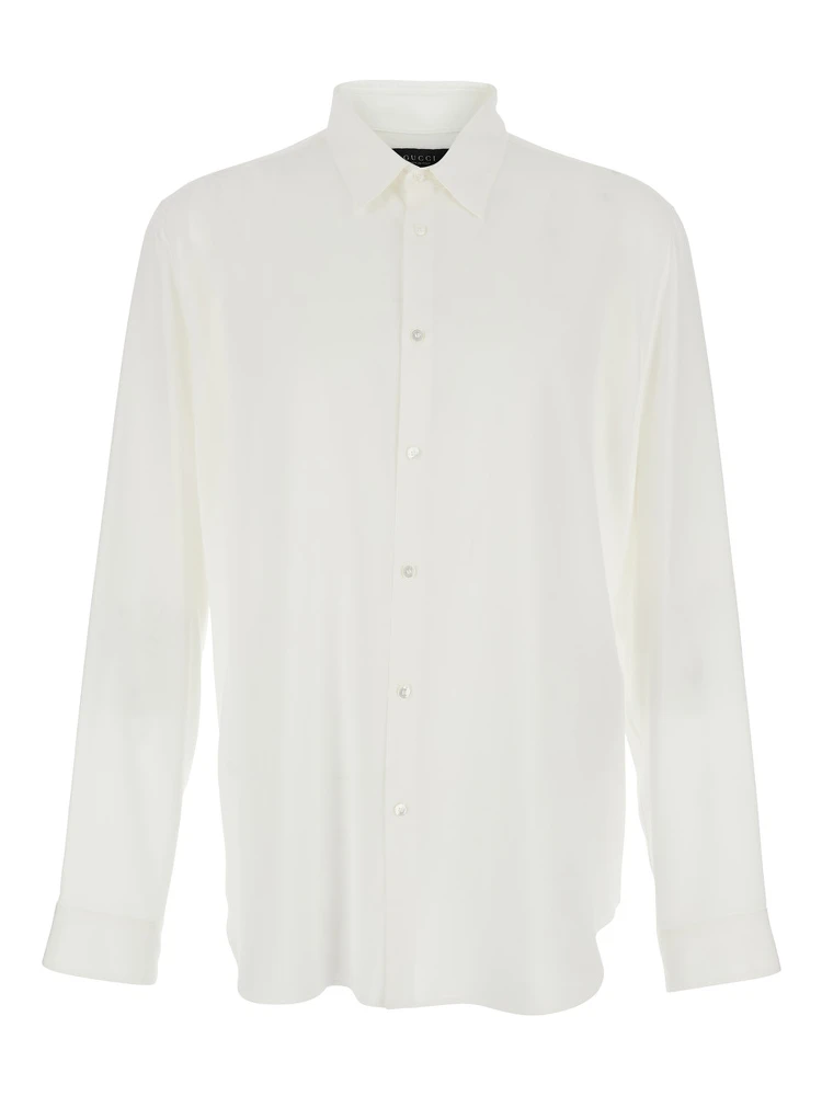 Narcissist White Shirt with Classic Collar and Button Cuffs in Silk for Men