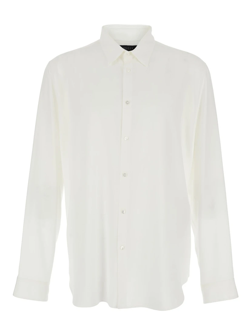 Narcissist White Shirt with Classic Collar and Button Cuffs in Silk for Men