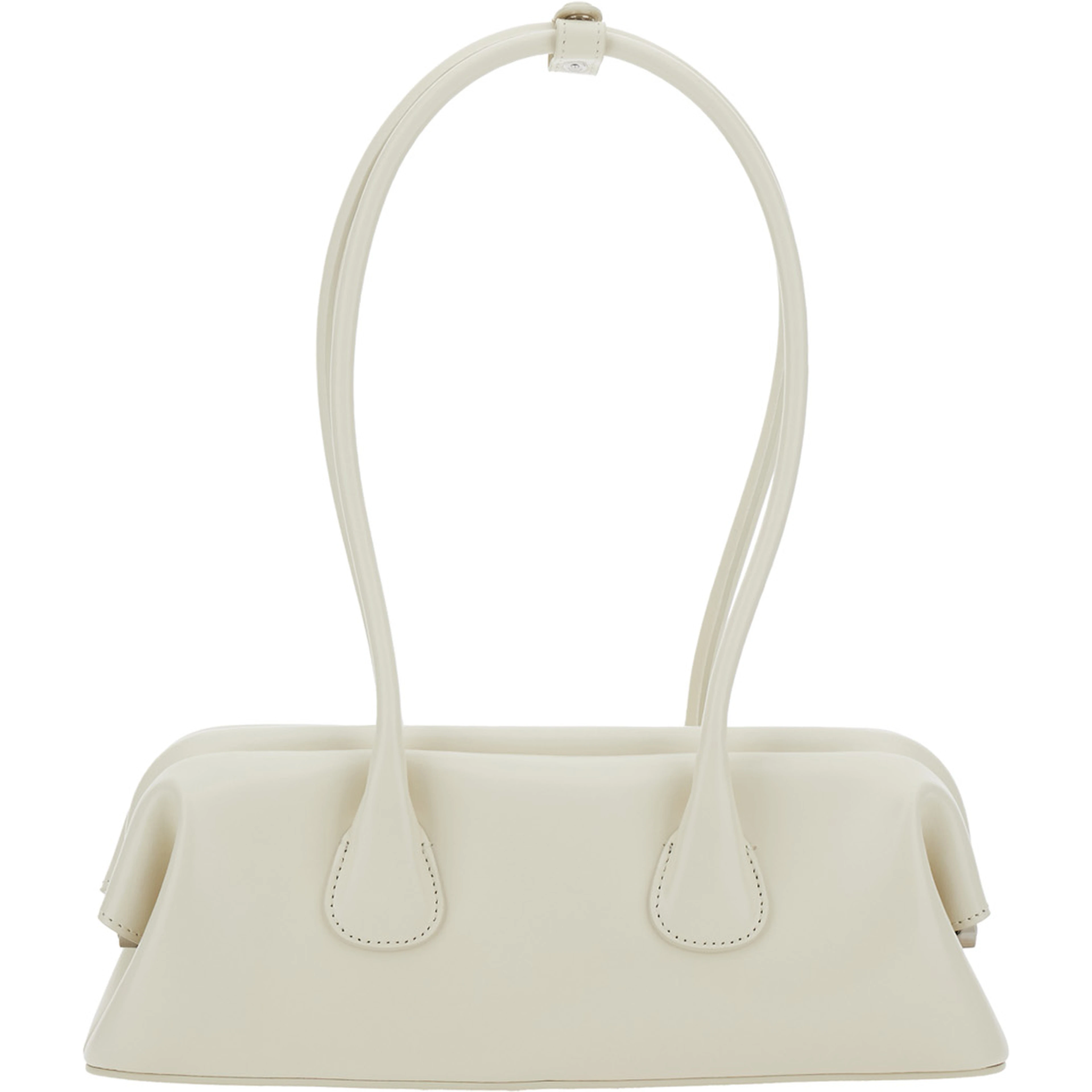 Boat Wide Mini White Shoulder Bag with Round Handles and Logo Lettering on the Front in Leather for Women