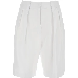 White Bermuda with Front Pleates In Linen for Women