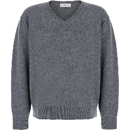 UNISEX CASHMERE V-NECK SWEATER with long sleeves and V-neck in Wool and Cashmere Gray Unisex