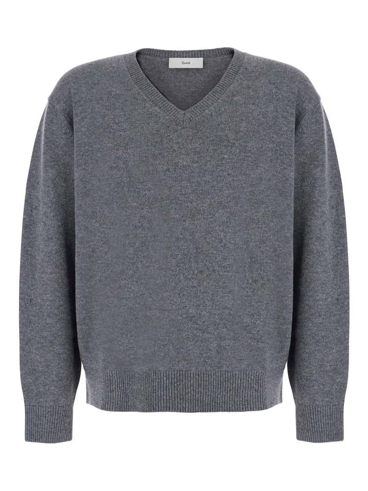 UNISEX CASHMERE V-NECK SWEATER with long sleeves and V-neck in Wool and Cashmere Gray Unisex