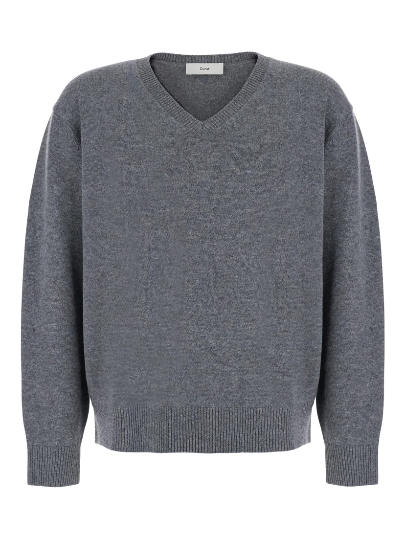 UNISEX CASHMERE V-NECK SWEATER with long sleeves and V-neck in Wool and Cashmere Gray Unisex