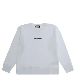 White Crew Neck Sweatshirt with Logo Lettering on the Front in Cotton Boy