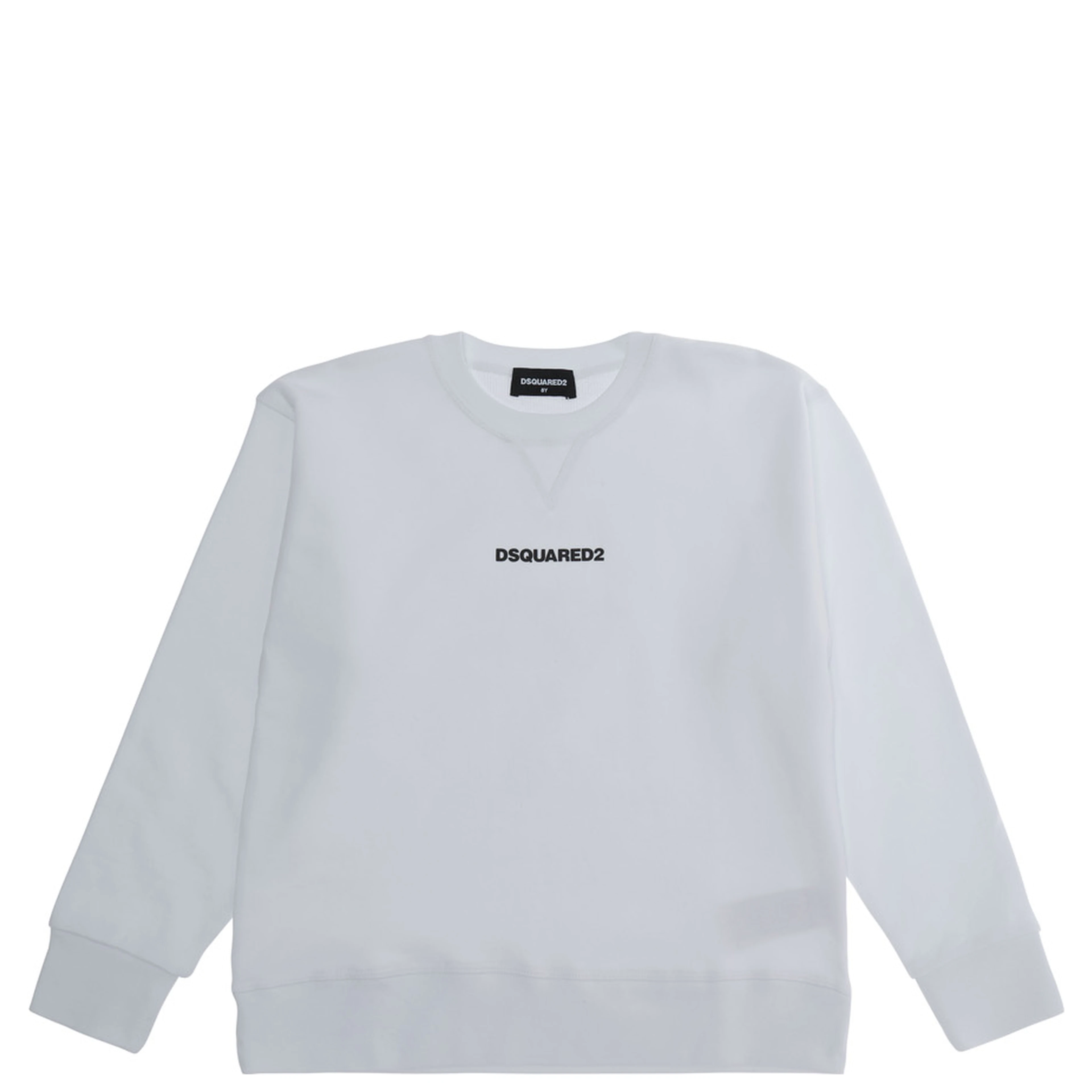 White Crew Neck Sweatshirt with Logo Lettering on the Front in Cotton Boy