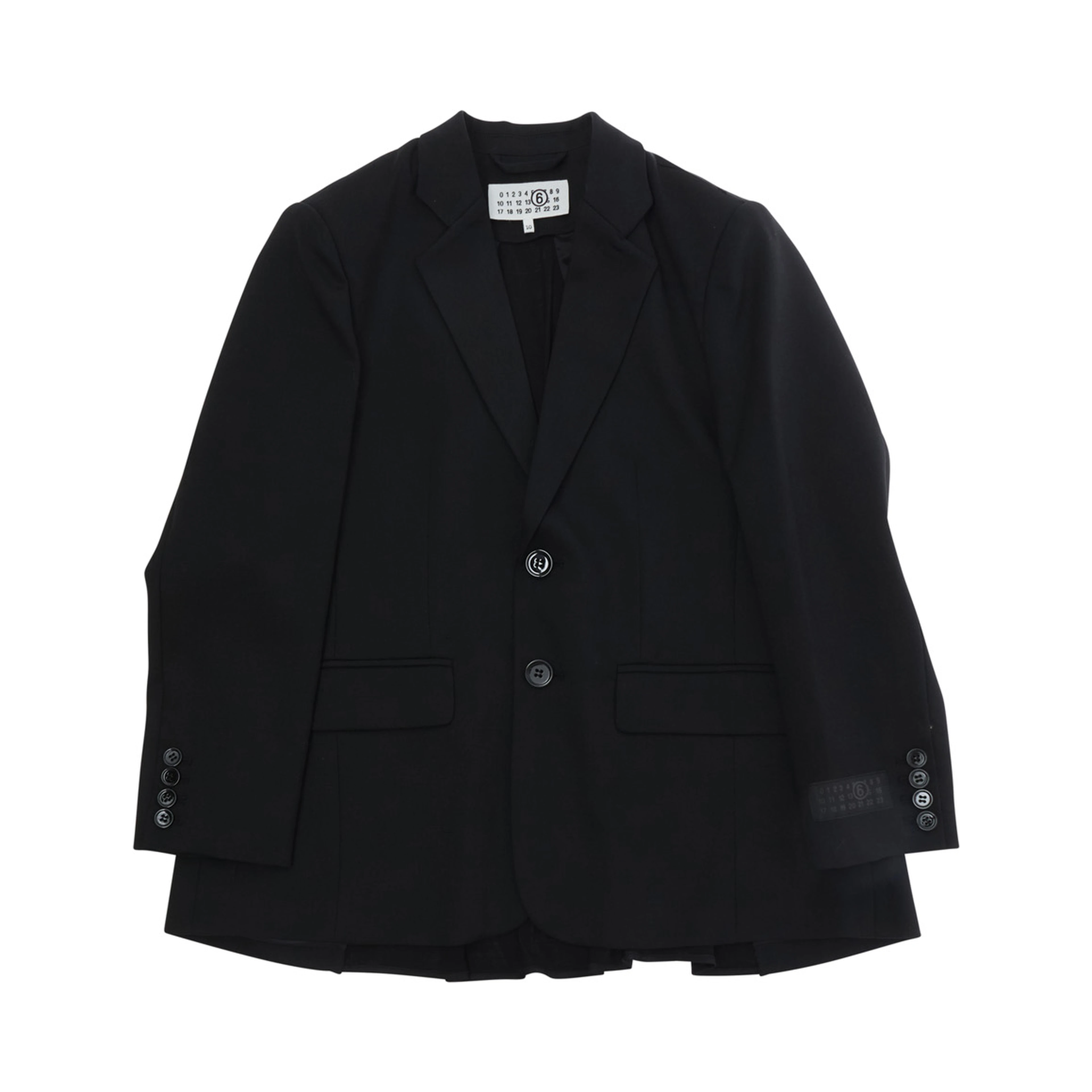 Black Double-breasted Jacket with Notched Revers and Patch Logo on the Sleeve in Wool Blend Boy