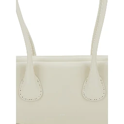 Boat Wide Mini White Shoulder Bag with Round Handles and Logo Lettering on the Front in Leather for Women