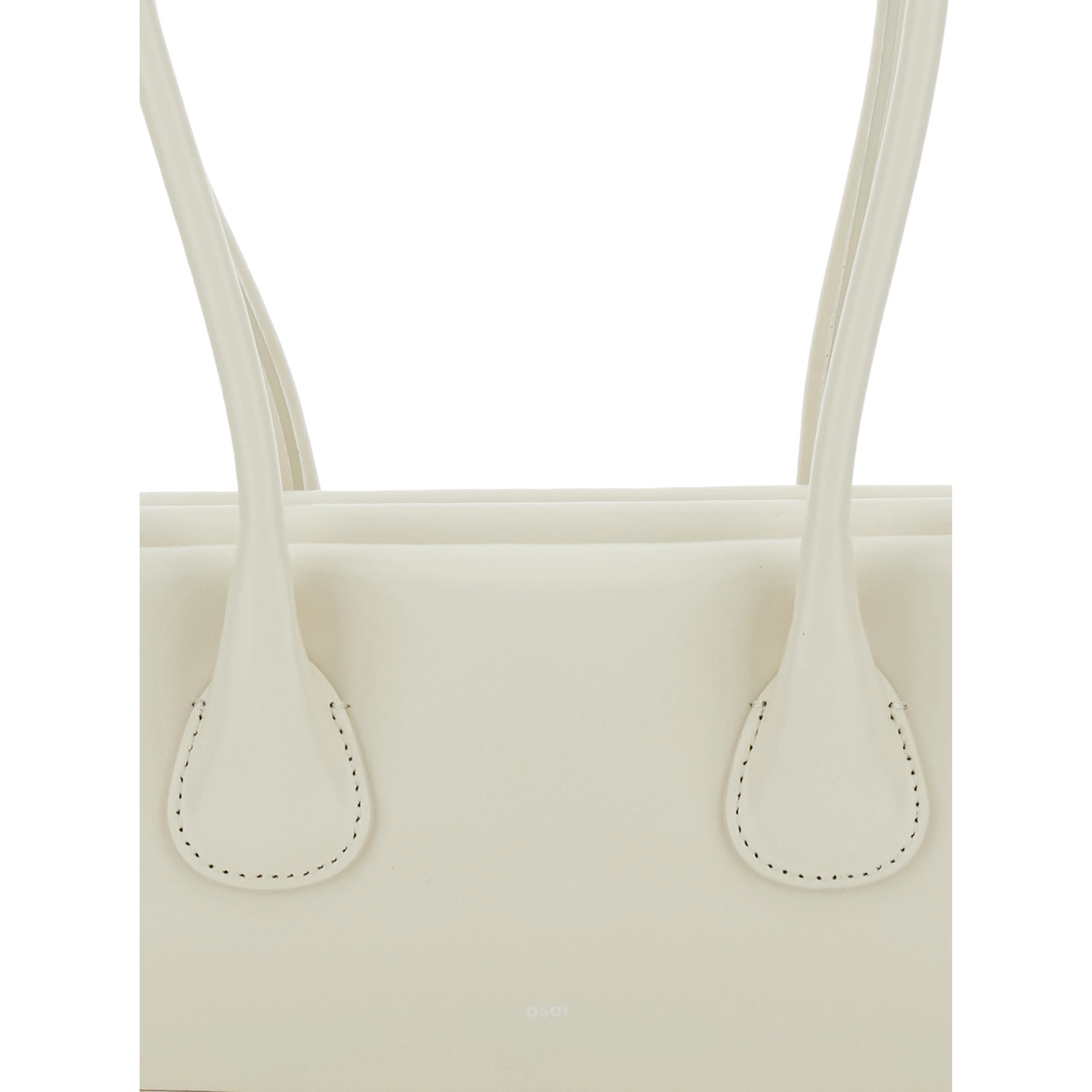 Boat Wide Mini White Shoulder Bag with Round Handles and Logo Lettering on the Front in Leather for Women