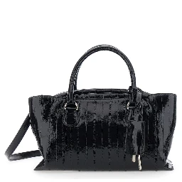 Shell Brot Black Mini Shoulder bag with Adjustable and Removable Strap and Pendant on the Front in Leather for Women