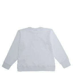 White Crew Neck Sweatshirt with Logo Lettering on the Front in Cotton Boy