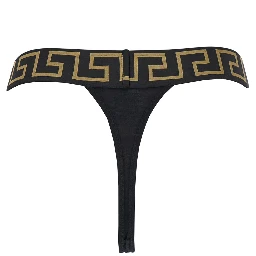 High-Waisted Greca Slip with Medusa Detail in Black Stretch Cotton for Women