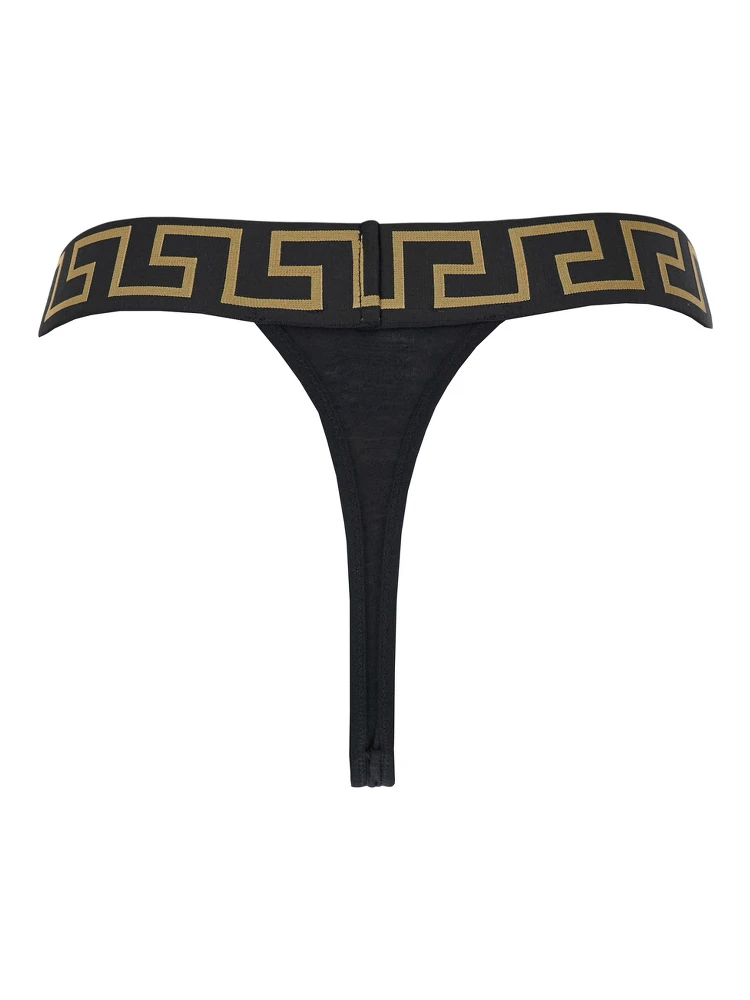 High-Waisted Greca Slip with Medusa Detail in Black Stretch Cotton for Women alternative