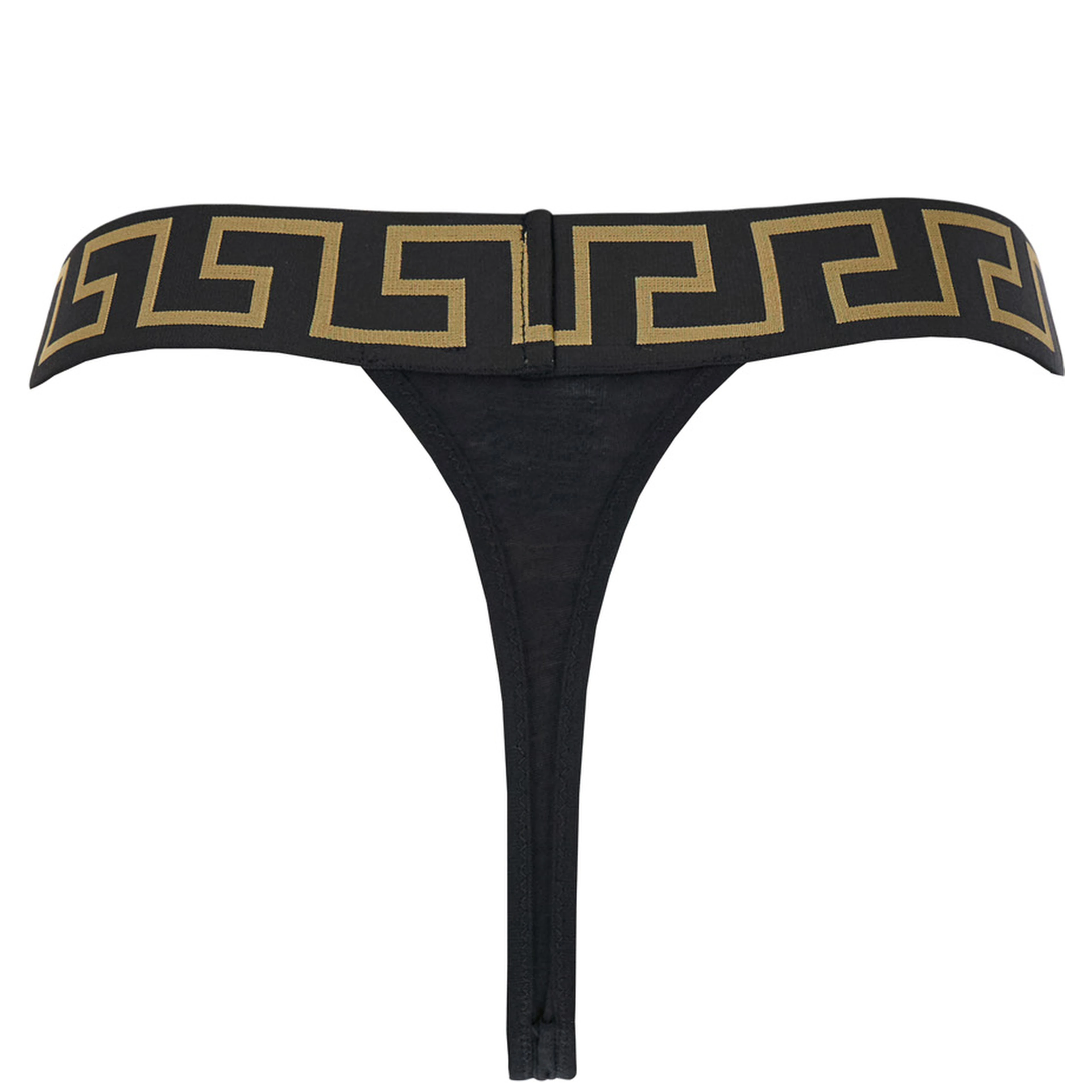 High-Waisted Greca Slip with Medusa Detail in Black Stretch Cotton for Women