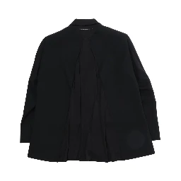 Black Double-breasted Jacket with Notched Revers and Patch Logo on the Sleeve in Wool Blend Boy